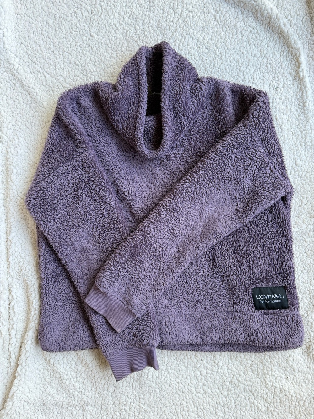 Calvin Klein Sherpa Teddy Cowl Neck Fleece Sweater M 🧸💜